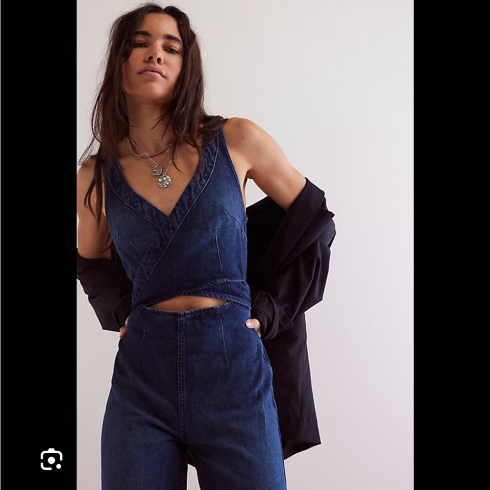 We The Free Dark Blue Denim Overalls